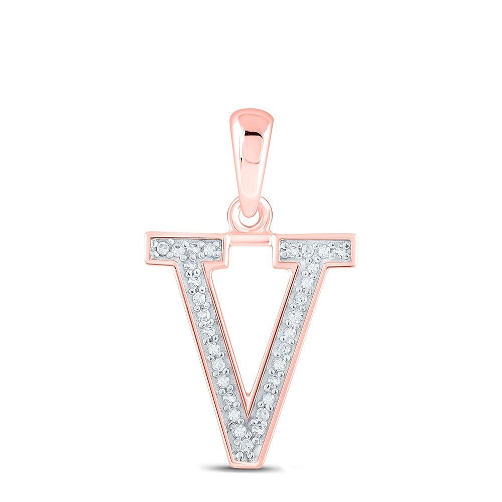 10k Rose Gold 0.06CTW Natural Diamond Initial "V" Charm 0.6g Alphabet Pendant - Elite Jewelers - Charms & Pendants