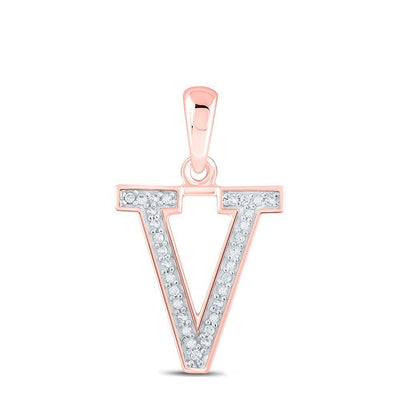 10k Rose Gold 0.06CTW Natural Diamond Initial "V" Charm 0.6g Alphabet Pendant - Elite Jewelers - Charms & Pendants