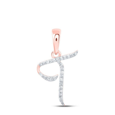 10k Rose Gold 0.08CTW Natural Diamond Initial "T" Charm 0.62g Alphabet Pendant - Elite Jewelers - Charms & Pendants