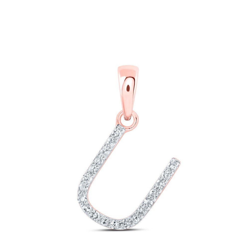 10k Rose Gold 0.08CTW Natural Diamond Initial "U" Charm 0.54g Alphabet Pendant - Elite Jewelers - Charms & Pendants