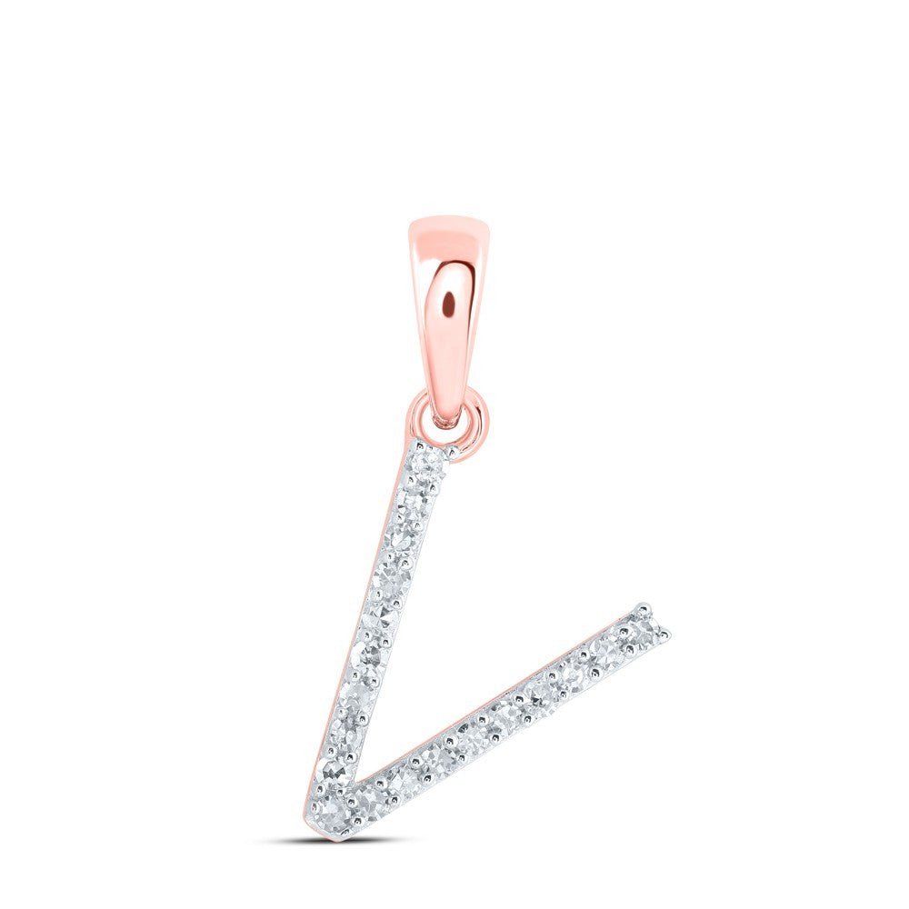 10k Rose Gold 0.08CTW Natural Diamond Initial "V" Charm 0.54g Alphabet Pendant - Elite Jewelers - Charms & Pendants