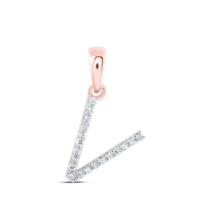 10k Rose Gold 0.08CTW Natural Diamond Initial "V" Charm 0.54g Alphabet Pendant - Elite Jewelers - Charms & Pendants