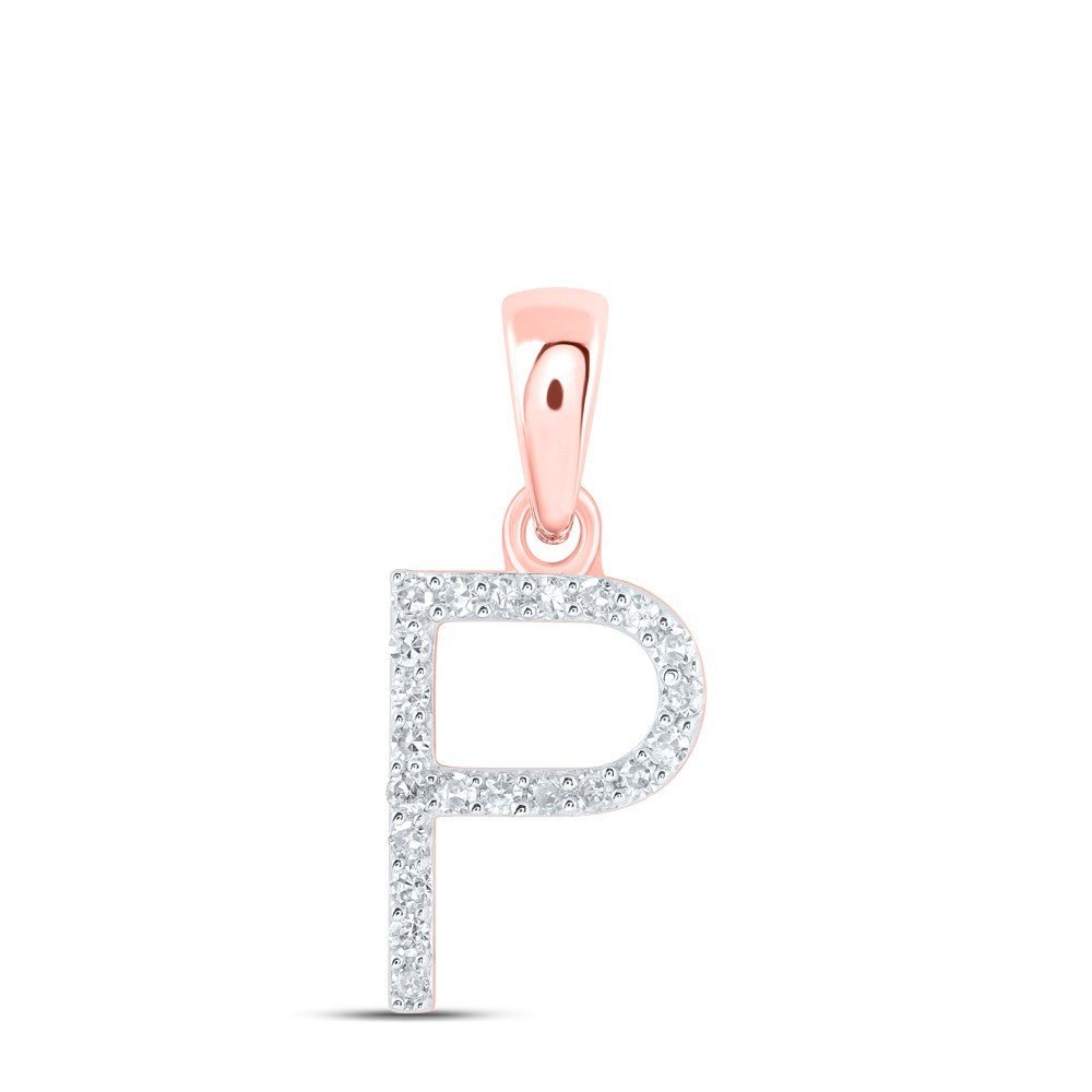 10k Rose Gold 0.09CTW Natural Diamond Initial "P" Charm 0.55g Alphabet Pendant - Elite Jewelers - Charms & Pendants