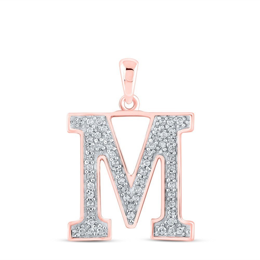 10k Rose Gold 0.11CTW Natural Diamond Initial "M" Charm 0.74g Alphabet Pendant - Elite Jewelers - Charms & Pendants