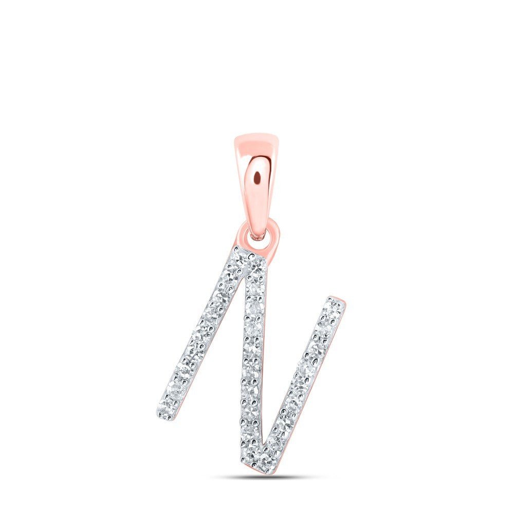 10k Rose Gold 0.11CTW Natural Diamond Initial "N" Charm 0.67g Alphabet Pendant - Elite Jewelers - Charms & Pendants