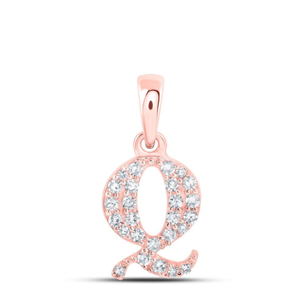 10k Rose Gold 0.11CTW Natural Diamond Initial "Q" Charm 1g Alphabet Pendant - Elite Jewelers - Charms & Pendants