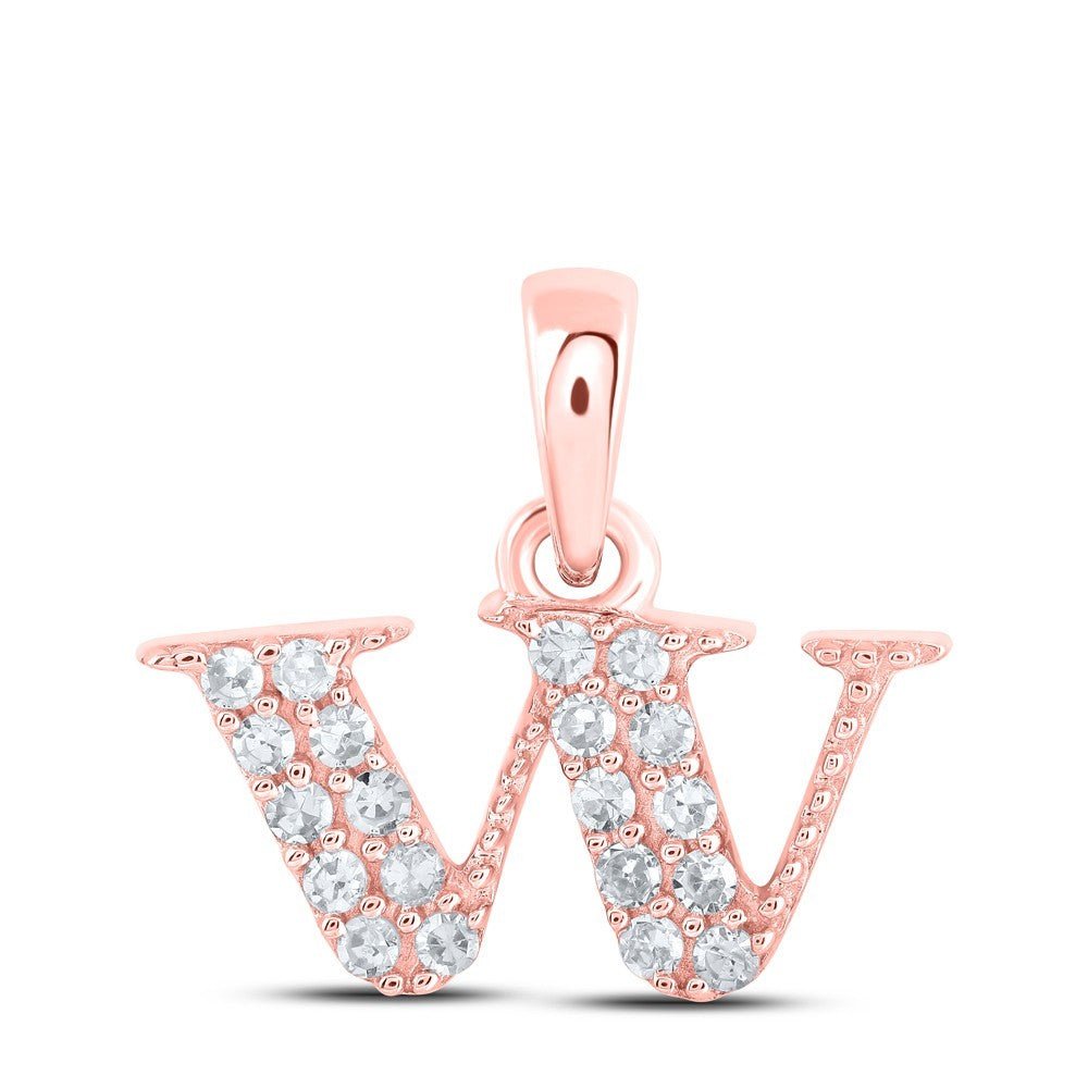 10k Rose Gold 0.11CTW Natural Diamond Initial "W" Charm 0.62g Alphabet Pendant - Elite Jewelers - Charms & Pendants
