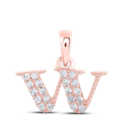 10k Rose Gold 0.11CTW Natural Diamond Initial "W" Charm 0.62g Alphabet Pendant - Elite Jewelers - Charms & Pendants