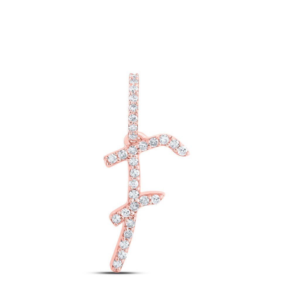 10k Rose Gold 0.12CTW Natural Diamond Initial "F" Charm 0.57g Alphabet Pendant - Elite Jewelers - Charms & Pendants