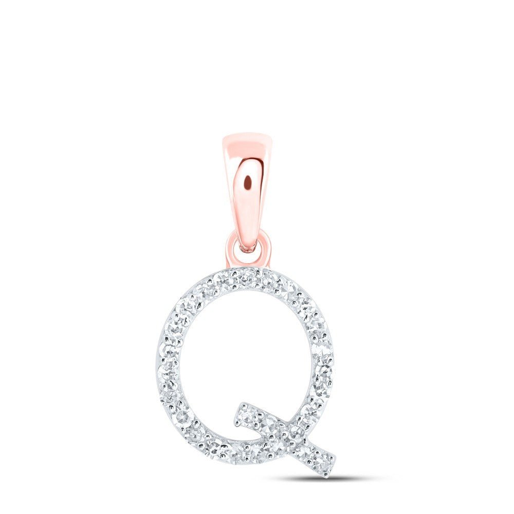 10k Rose Gold 0.12CTW Natural Diamond Initial "Q" Charm 0.63g Alphabet Pendant - Elite Jewelers - Charms & Pendants