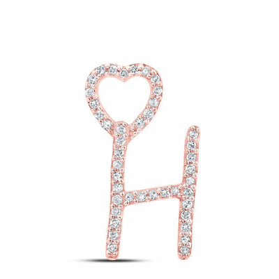 10k Rose Gold 0.13CTW Natural Diamond Initial "H" Charm 0.9g Alphabet Pendant - Elite Jewelers - Charms & Pendants