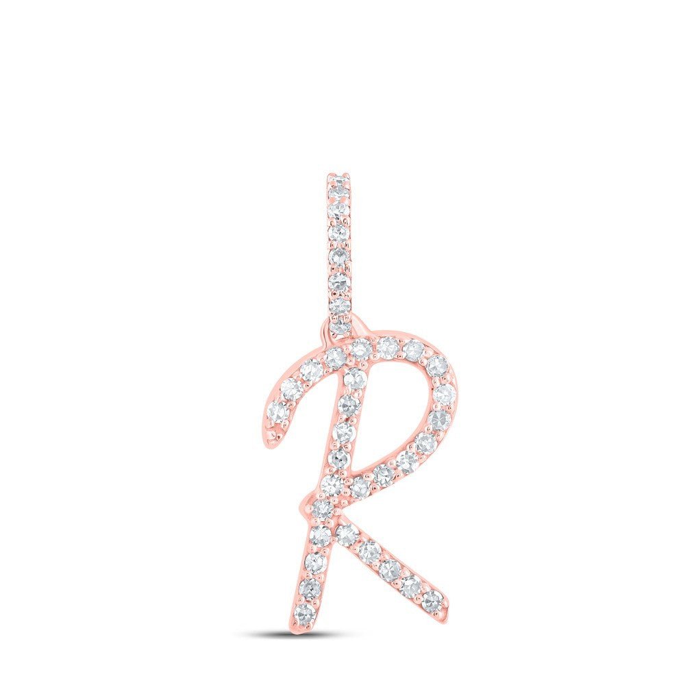 10k Rose Gold 0.14CTW Natural Diamond Initial "R" Charm 1g Alphabet Pendant - Elite Jewelers - Charms & Pendants