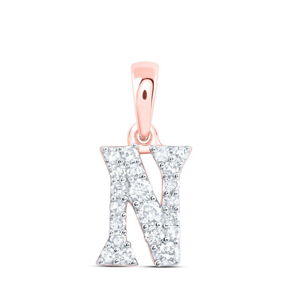 10k Rose Gold 0.15CTW Natural Diamond Initial "N" Charm 0.44g Alphabet Pendant - Elite Jewelers - Charms & Pendants