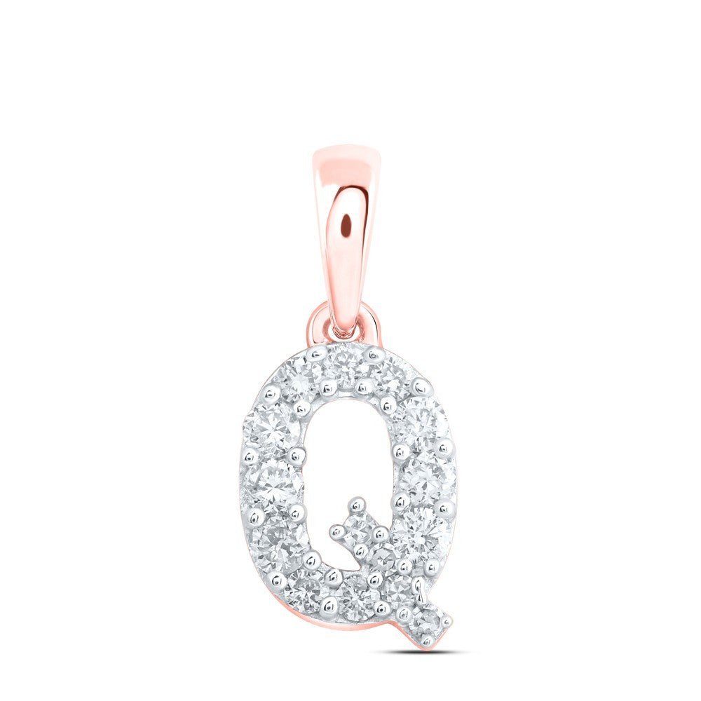 10k Rose Gold 0.17CTW Natural Diamond Initial "Q" Charm 0.38g Alphabet Pendant - Elite Jewelers - Charms & Pendants