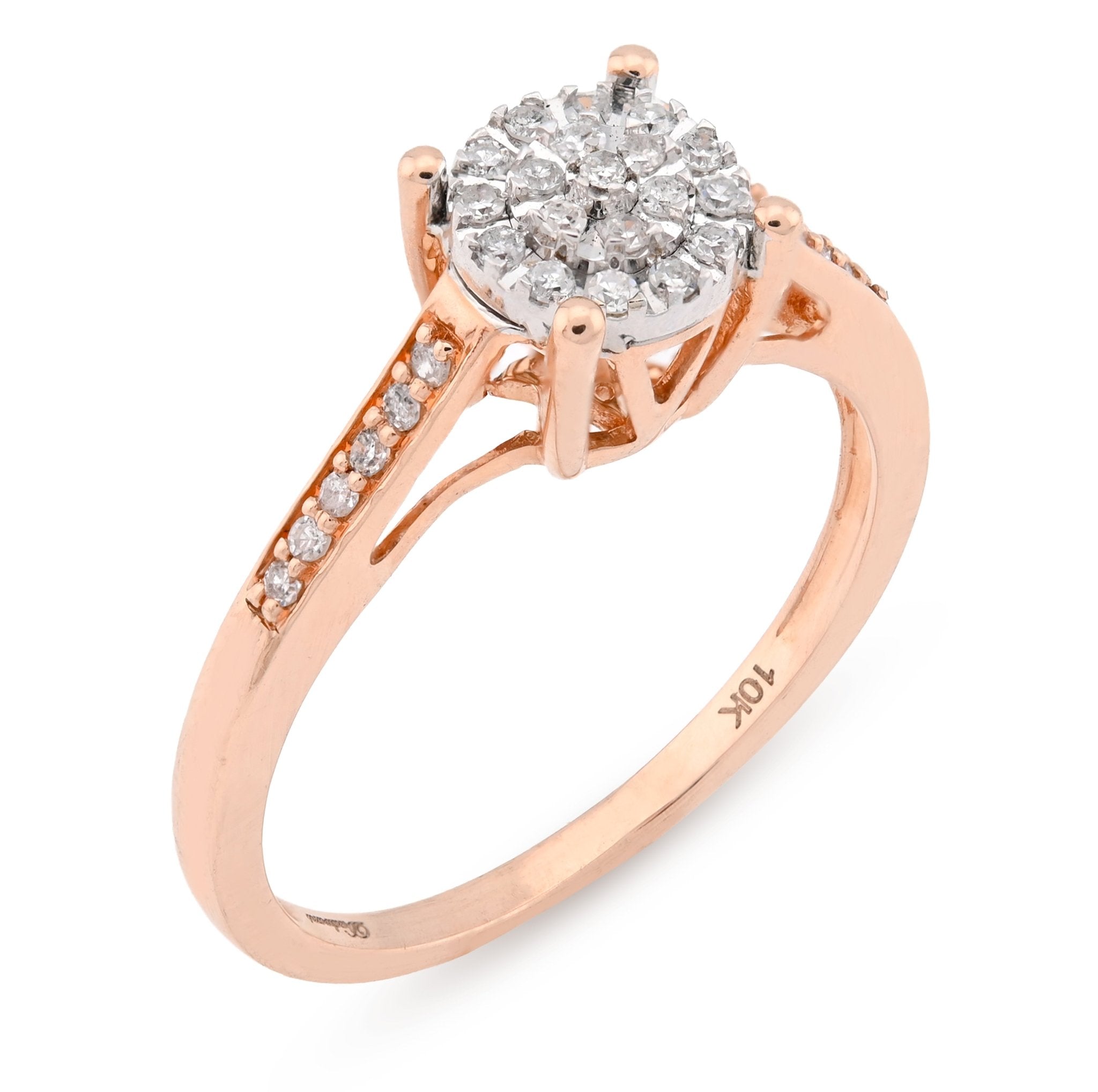 10K Rose Gold 0.18CT Natural Diamond Round Flower Women Ring - Elite Jewelers - Rings
