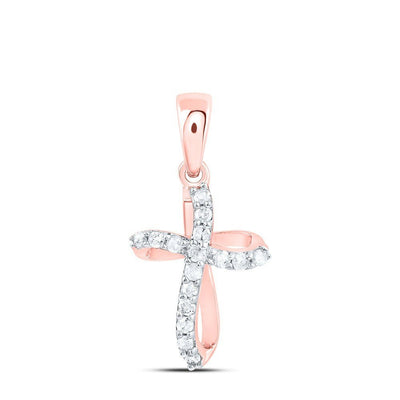 10k Rose Gold 0.1CTW Natural Diamond Cross Charm 0.69g Religious Pendant - Elite Jewelers - Charms & Pendants