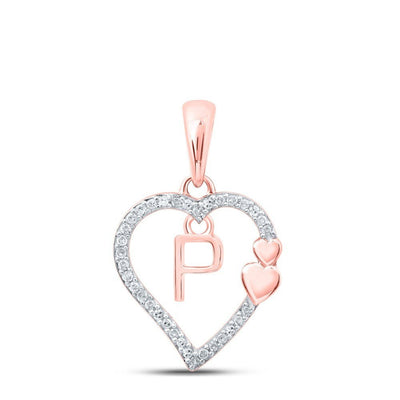 10k Rose Gold 0.1CTW Natural Diamond Initial "P" Charm 1.19g Alphabet Pendant - Elite Jewelers - Charms & Pendants