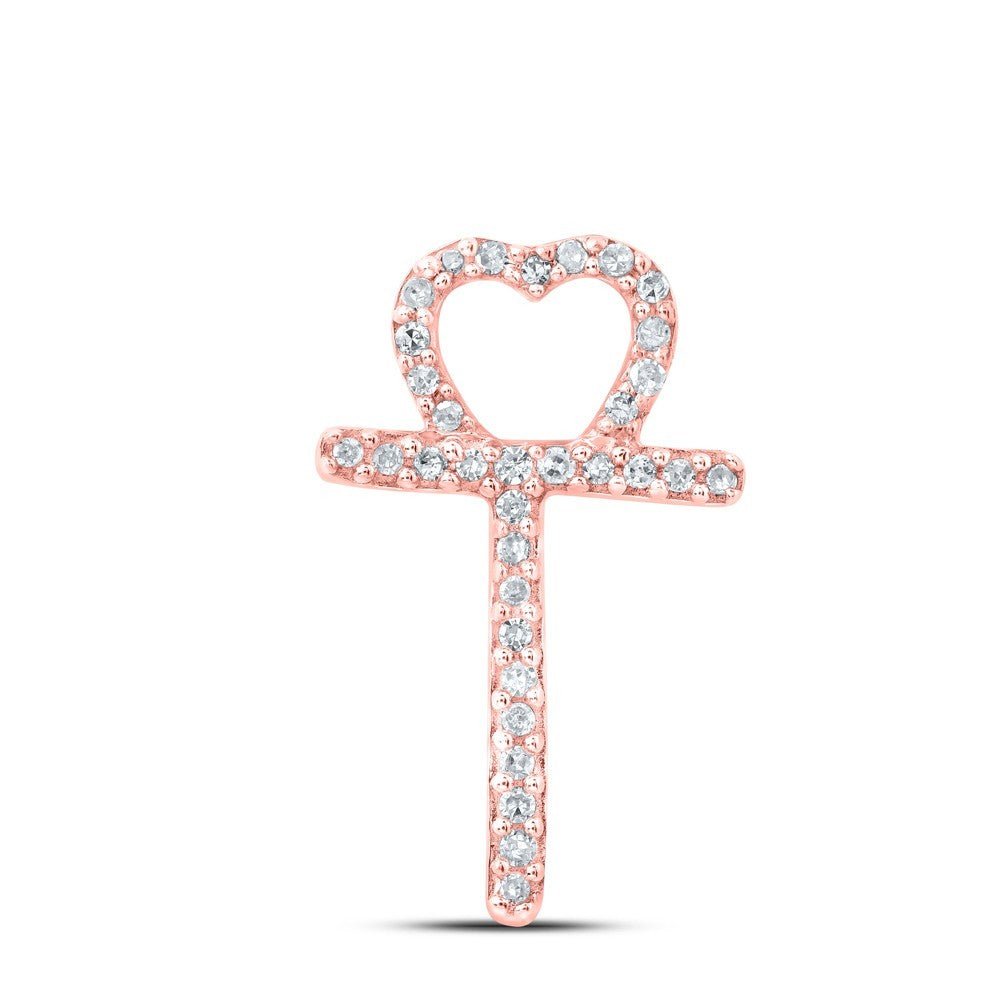 10k Rose Gold 0.1CTW Natural Diamond Initial "T" Charm 0.73g Alphabet Pendant - Elite Jewelers - Charms & Pendants
