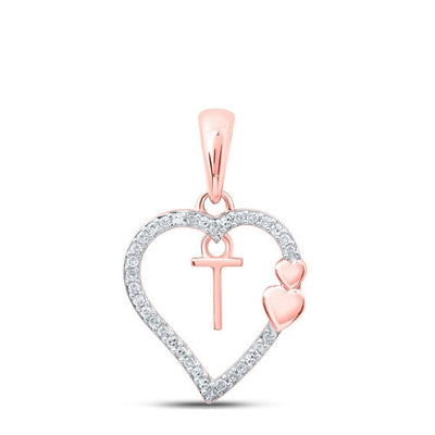 10k Rose Gold 0.1CTW Natural Diamond Initial "T" Charm 1.78g Alphabet Pendant - Elite Jewelers - Charms & Pendants