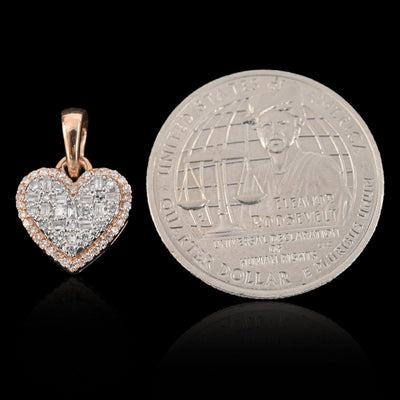 10k Rose Gold 0.28CTW Natural Round & Baguette Diamond Heart Pendant 2.1g Charm - Elite Jewelers - Charms & Pendants