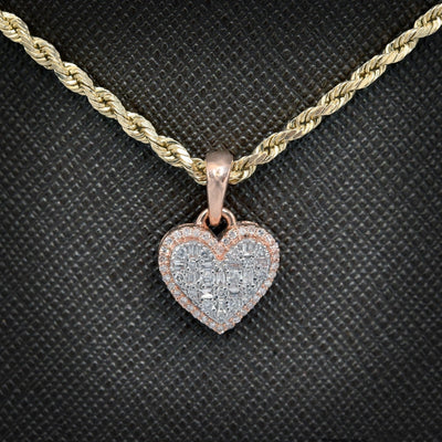 10k Rose Gold 0.28CTW Natural Round & Baguette Diamond Heart Pendant 2.1g Charm - Elite Jewelers - Charms & Pendants