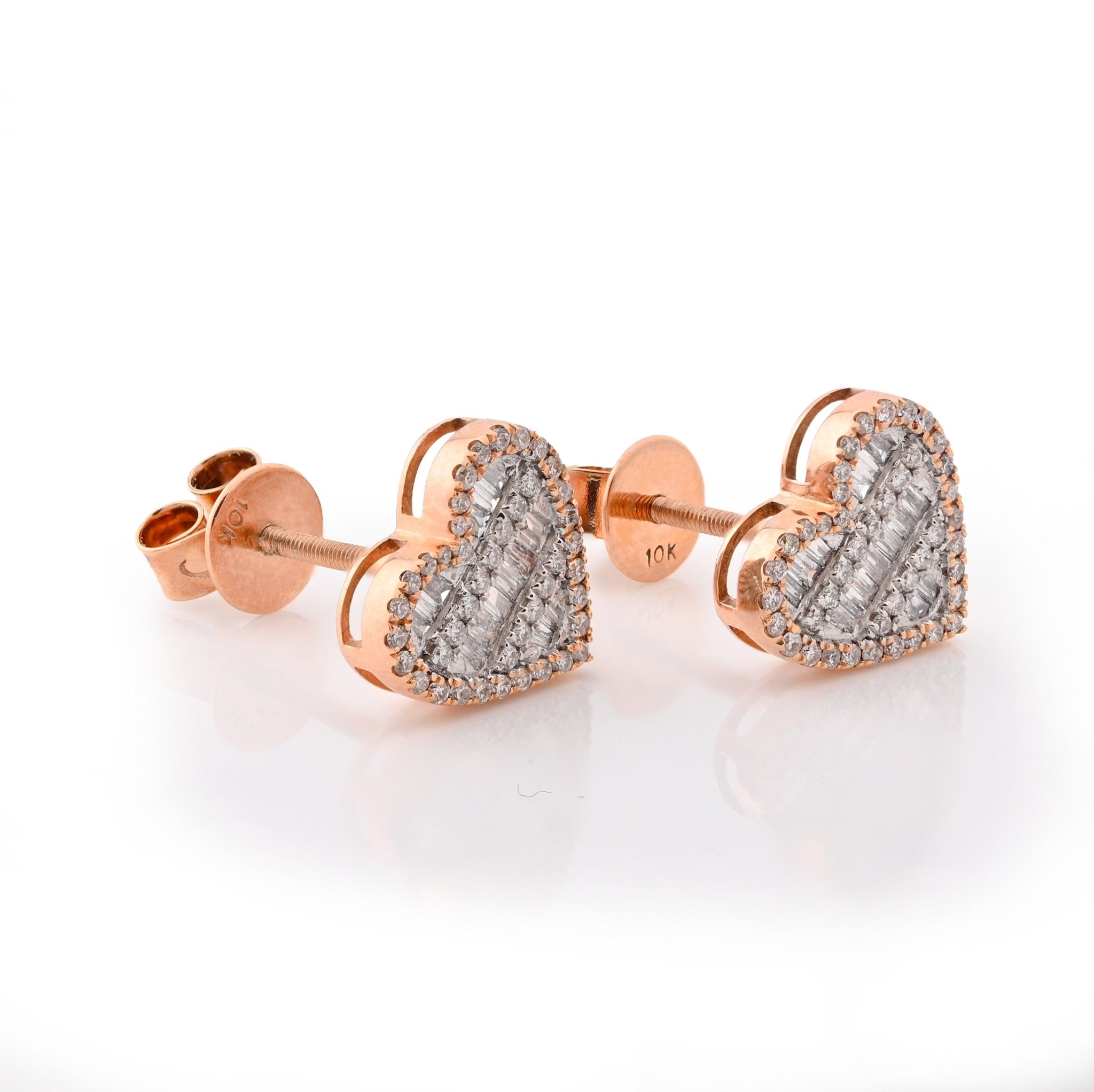 10K Rose Gold 0.40CT Natural Diamond Round/Baguette Heart Shape Women Earrings - Elite Jewelers - Earrings