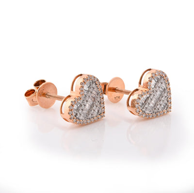 10K Rose Gold 0.40CT Natural Diamond Round/Baguette Heart Shape Women Earrings - Elite Jewelers - Earrings