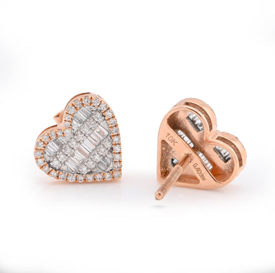 10K Rose Gold 0.40CT Natural Diamond Round/Baguette Heart Shape Women Earrings - Elite Jewelers - Earrings