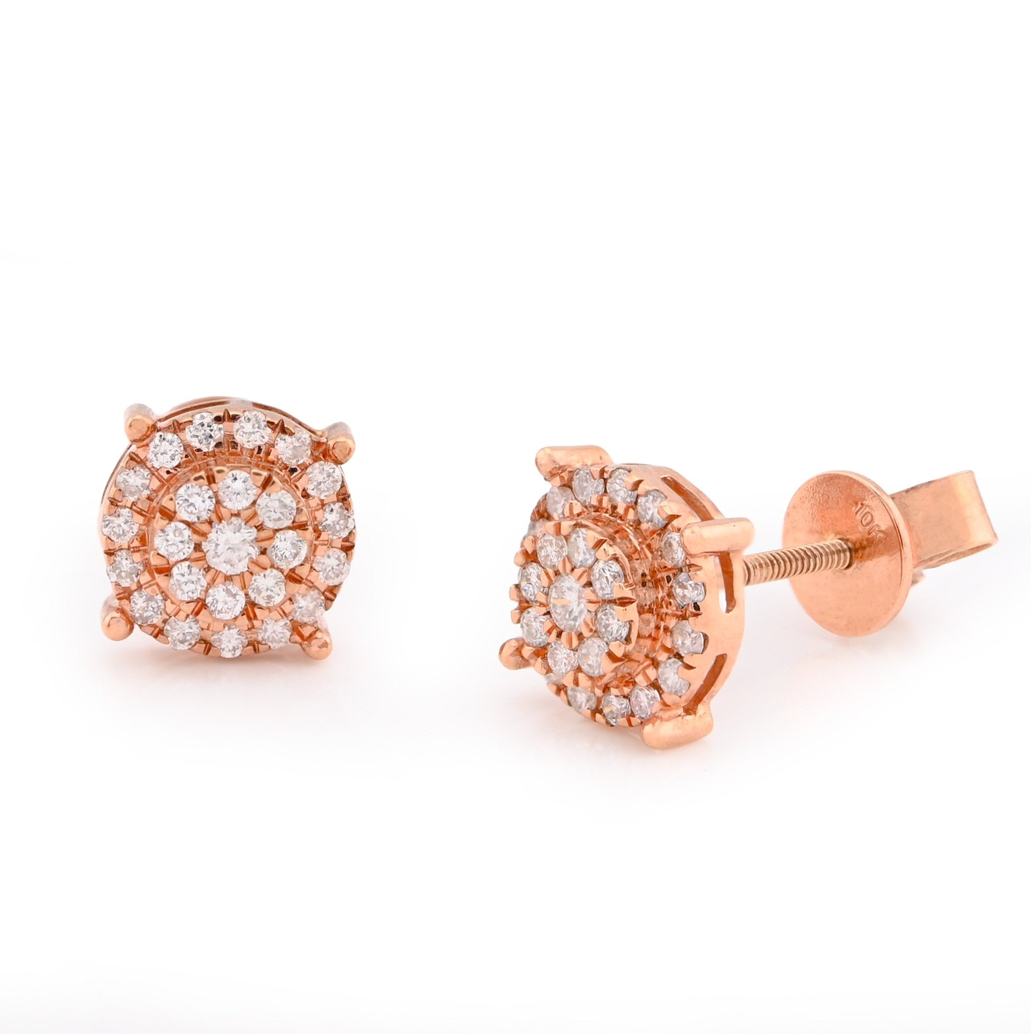 10K Rose Gold 0.44CT Round Natural Diamond Flower Cluster Halo Earrings Men Women Studs - Elite Jewelers - Earrings