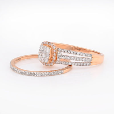 10K Rose Gold 0.50CT Natural Diamond Square 2 layer Women Wedding Ring & Band - Elite Jewelers - Rings