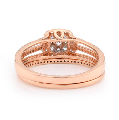 10K Rose Gold 0.50CT Natural Diamond Square 2 layer Women Wedding Ring & Band - Elite Jewelers - Rings