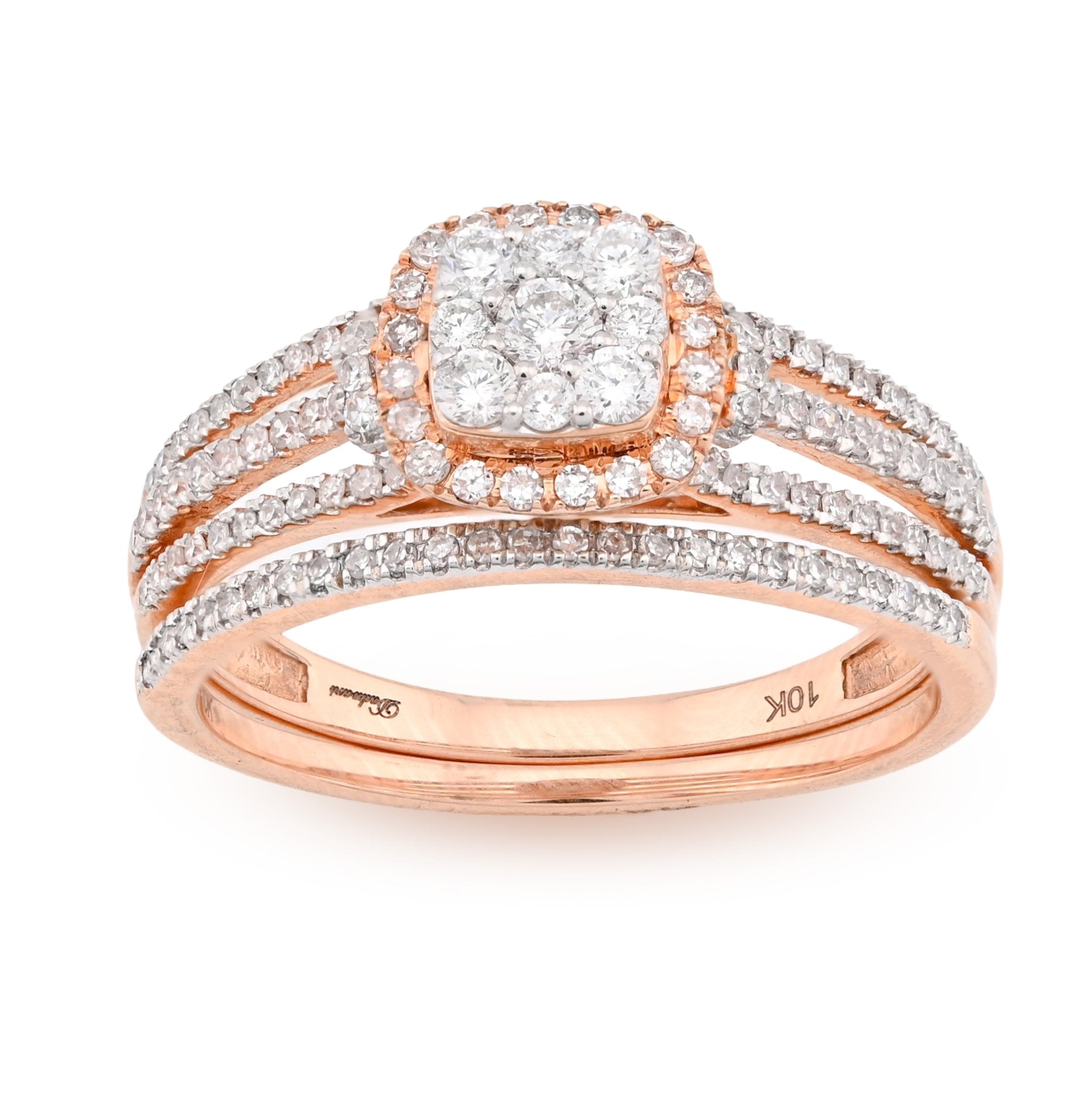 10K Rose Gold 0.50CT Natural Diamond Square 2 layer Women Wedding Ring & Band - Elite Jewelers - Rings