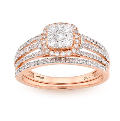 10K Rose Gold 0.50CT Natural Diamond Square 2 layer Women Wedding Ring & Band - Elite Jewelers - Rings