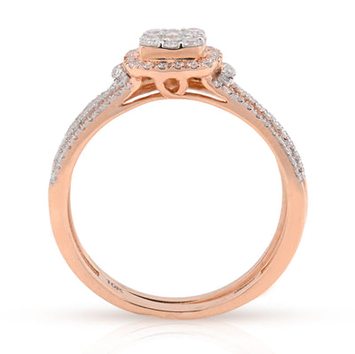 10K Rose Gold 0.50CT Natural Diamond Square 2 layer Women Wedding Ring & Band - Elite Jewelers - Rings