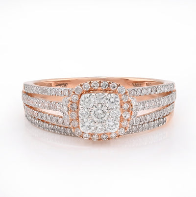 10K Rose Gold 0.50CT Natural Diamond Square 2 layer Women Wedding Ring & Band - Elite Jewelers - Rings