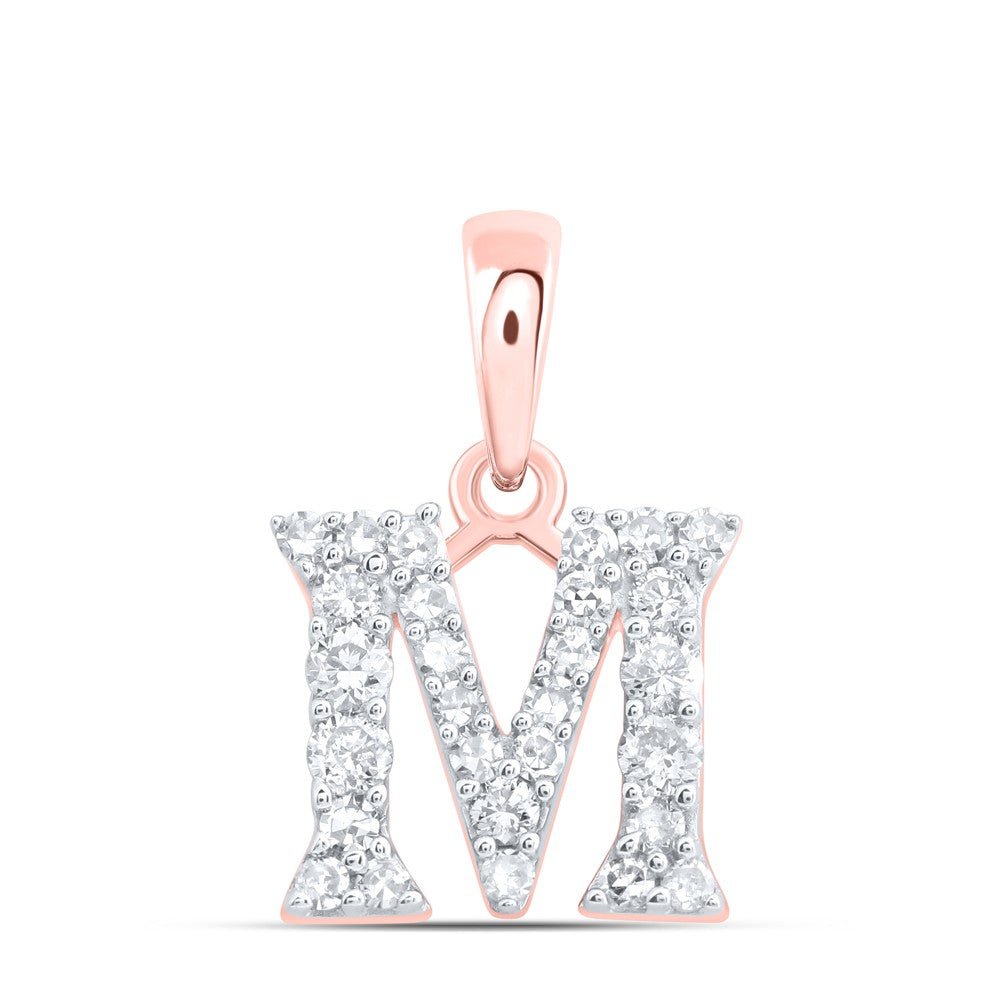10k Rose Gold 0.55gms 0.21CTW Natural Diamond Initial "M" Letter Pendant Charm - Elite Jewelers - Charms & Pendants