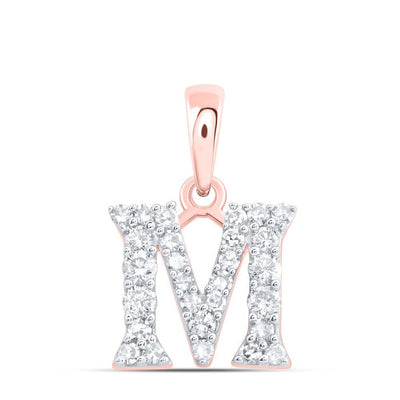 10k Rose Gold 0.55gms 0.21CTW Natural Diamond Initial "M" Letter Pendant Charm - Elite Jewelers - Charms & Pendants