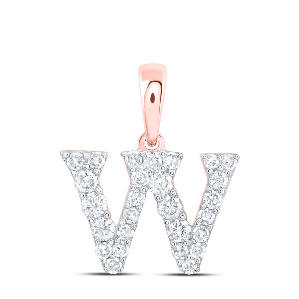 10k Rose Gold 0.59gms 0.23CTW Natural Diamond Initial "W" Letter Pendant Charm - Elite Jewelers - Charms & Pendants