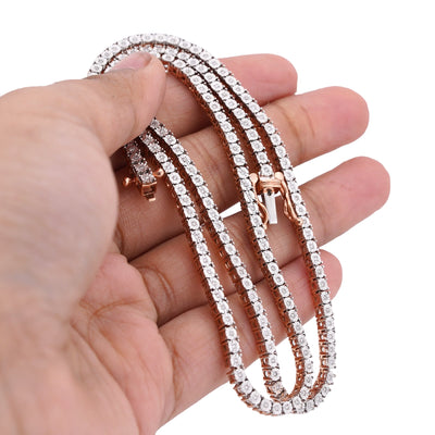 10K Rose Gold 0.78CT Natural Diamond 2.5MM Illusion Tennis Chain 18" Men Women Necklace - Elite Jewelers-Necklaces