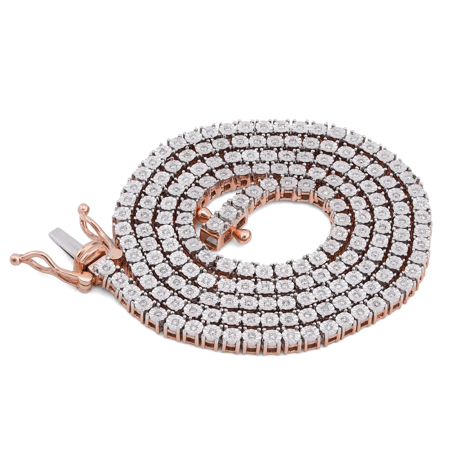 10K Rose Gold 0.78CT Natural Diamond 2.5MM Illusion Tennis Chain 18" Men Women Necklace - Elite Jewelers-Necklaces