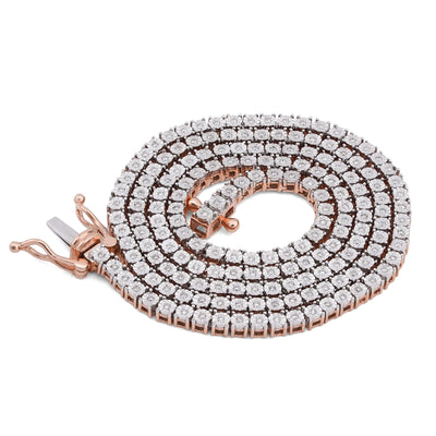 10K Rose Gold 0.78CT Natural Diamond 2.5MM Illusion Tennis Chain 18" Men Women Necklace - Elite Jewelers-Necklaces