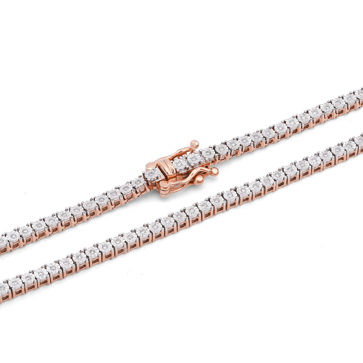 10K Rose Gold 0.78CT Natural Diamond 2.5MM Illusion Tennis Chain 18" Men Women Necklace - Elite Jewelers-Necklaces