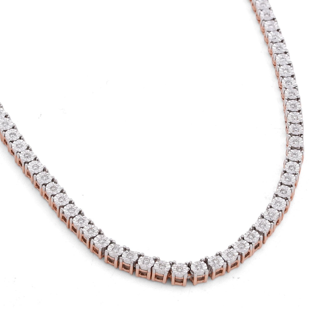 10K Rose Gold 0.78CT Natural Diamond 2.5MM Illusion Tennis Chain 18" Men Women Necklace - Elite Jewelers-Necklaces