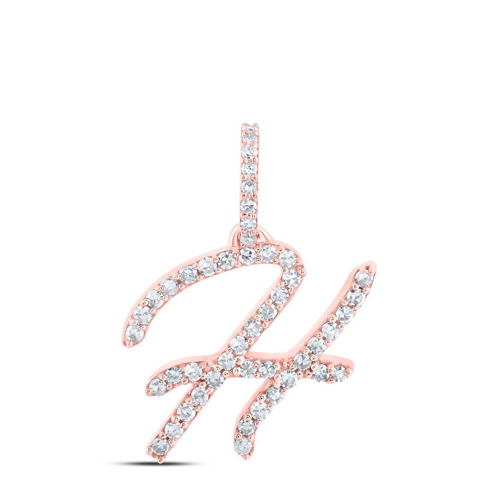 10k Rose Gold 0.83gms 0.19CTW Natural Diamond Initial "H" Letter Pendant Charm - Elite Jewelers - Charms & Pendants