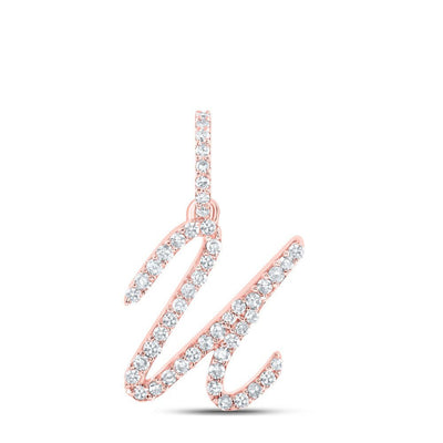10k Rose Gold 0.83gms 0.19CTW Natural Diamond Initial "U" Letter Pendant Charm - Elite Jewelers - Charms & Pendants