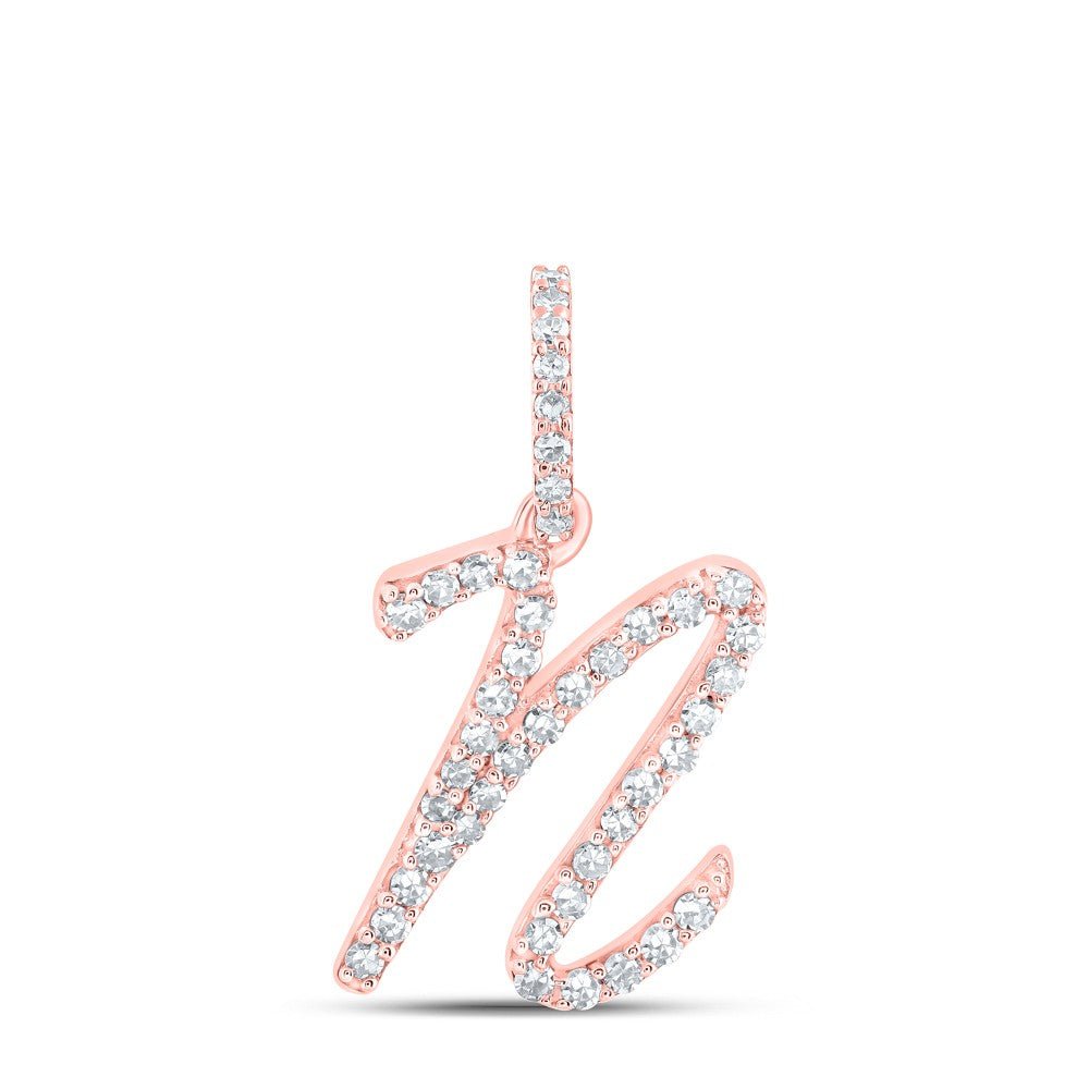 10k Rose Gold 0.88gms 0.17CTW Natural Diamond Initial "N" Letter Pendant Charm - Elite Jewelers - Charms & Pendants
