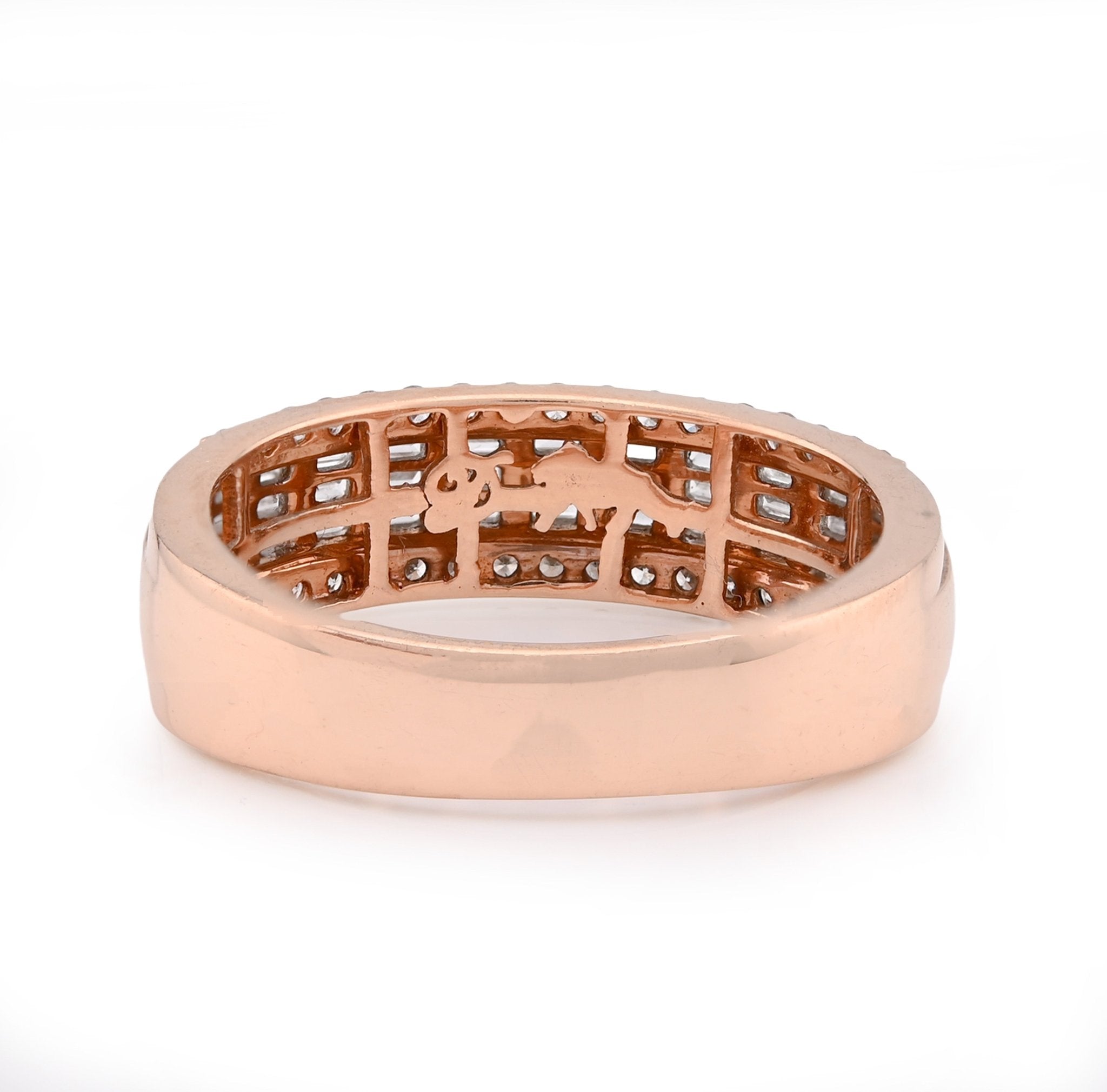 10K Rose Gold 0.90CT Round/Baguette Three Row Natural Diamond Men Ring - Elite Jewelers - Rings