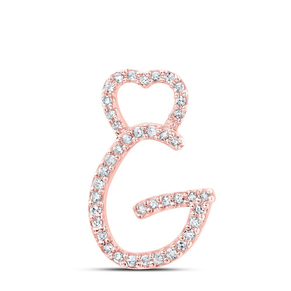 10k Rose Gold 0.95gms 0.12CTW Natural Diamond Initial "G" Heart Pendant Charm - Elite Jewelers - Charms & Pendants