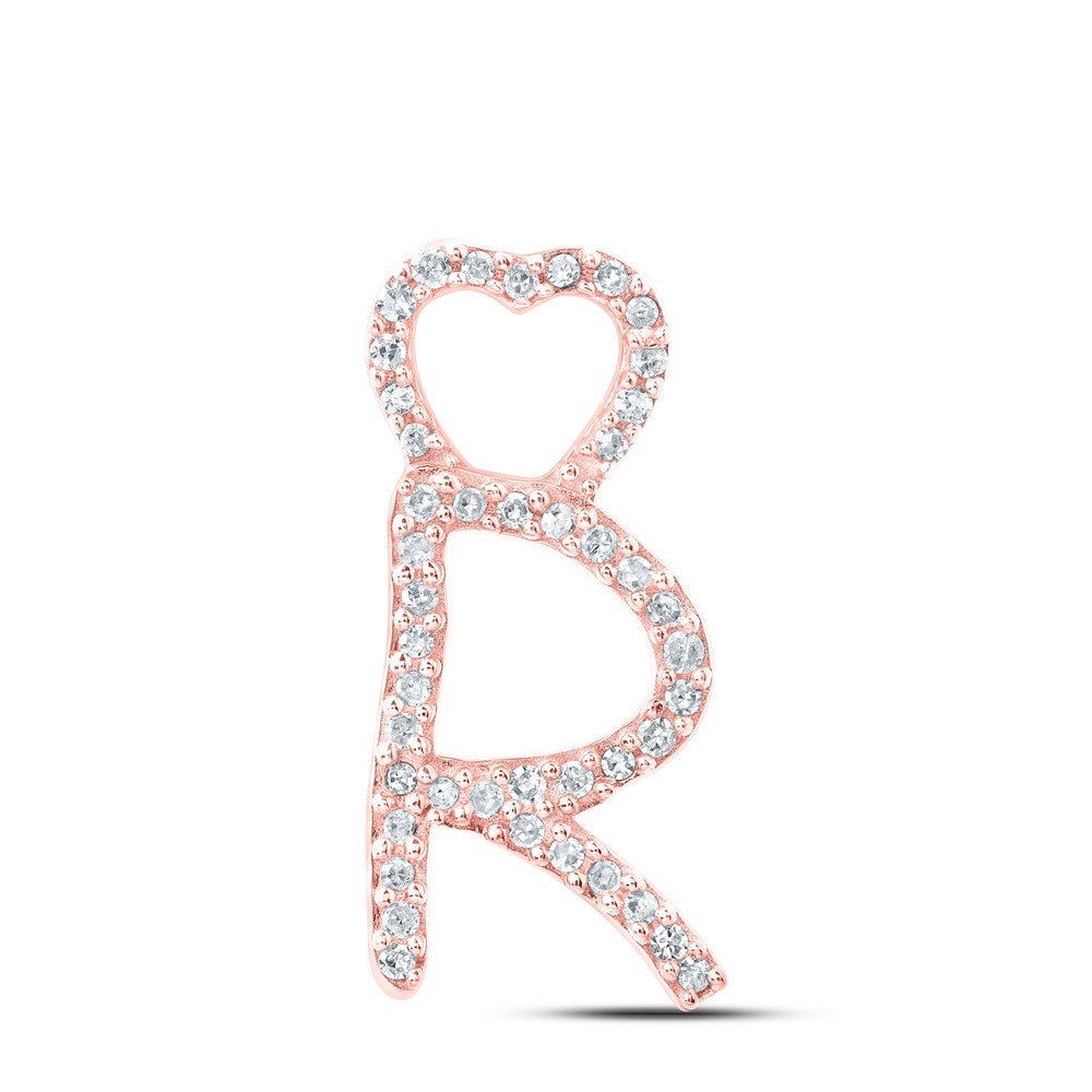 10k Rose Gold 0.97gms 0.13CTW Natural Diamond Initial "R" Heart Pendant Charm - Elite Jewelers - Charms & Pendants