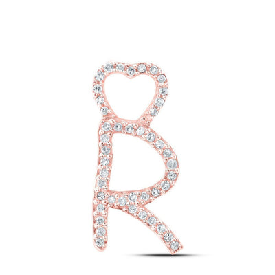 10k Rose Gold 0.97gms 0.13CTW Natural Diamond Initial "R" Heart Pendant Charm - Elite Jewelers - Charms & Pendants